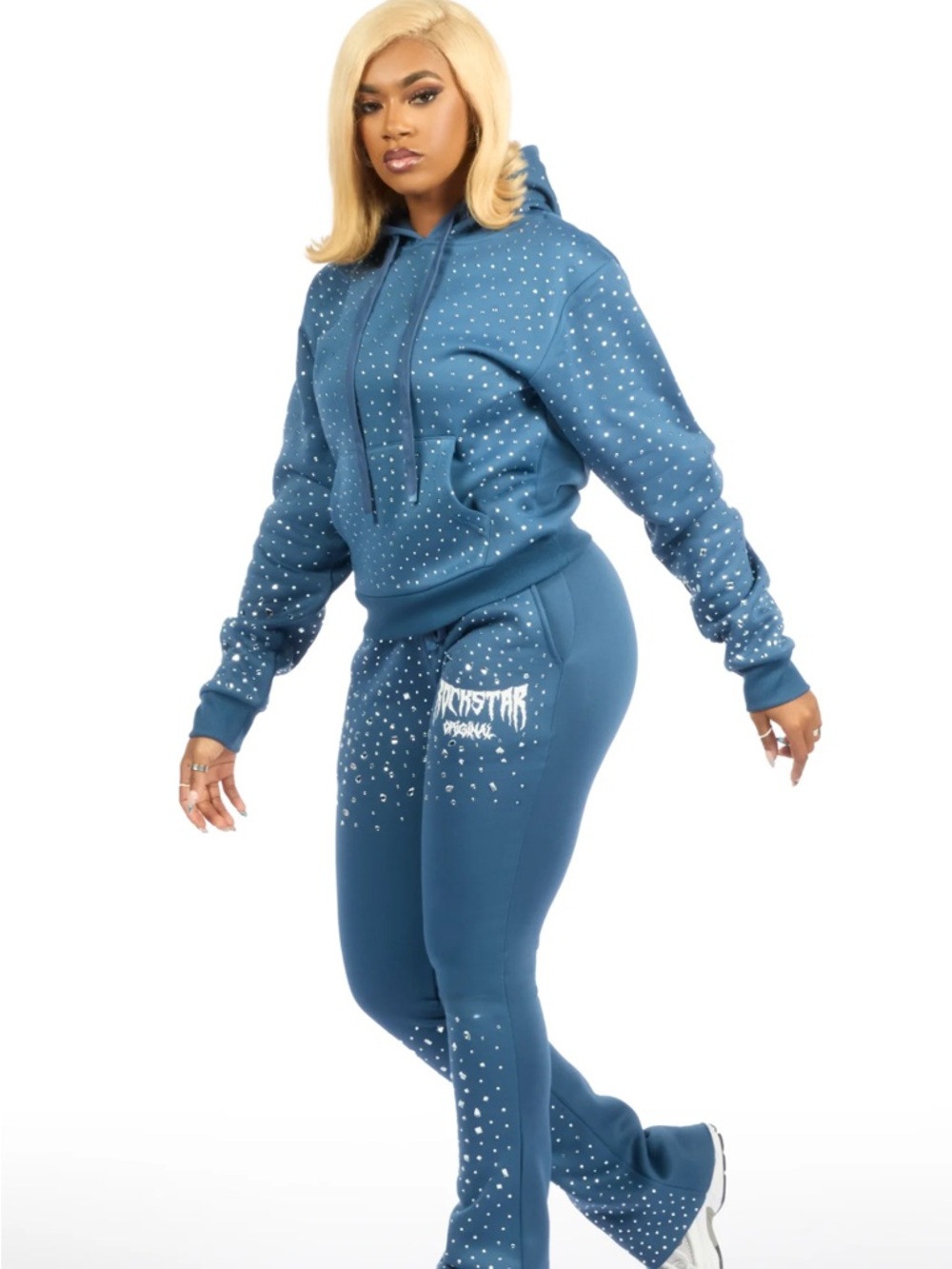 Rockstar original -Porsha Navy Rhinestone Stacked Track Set